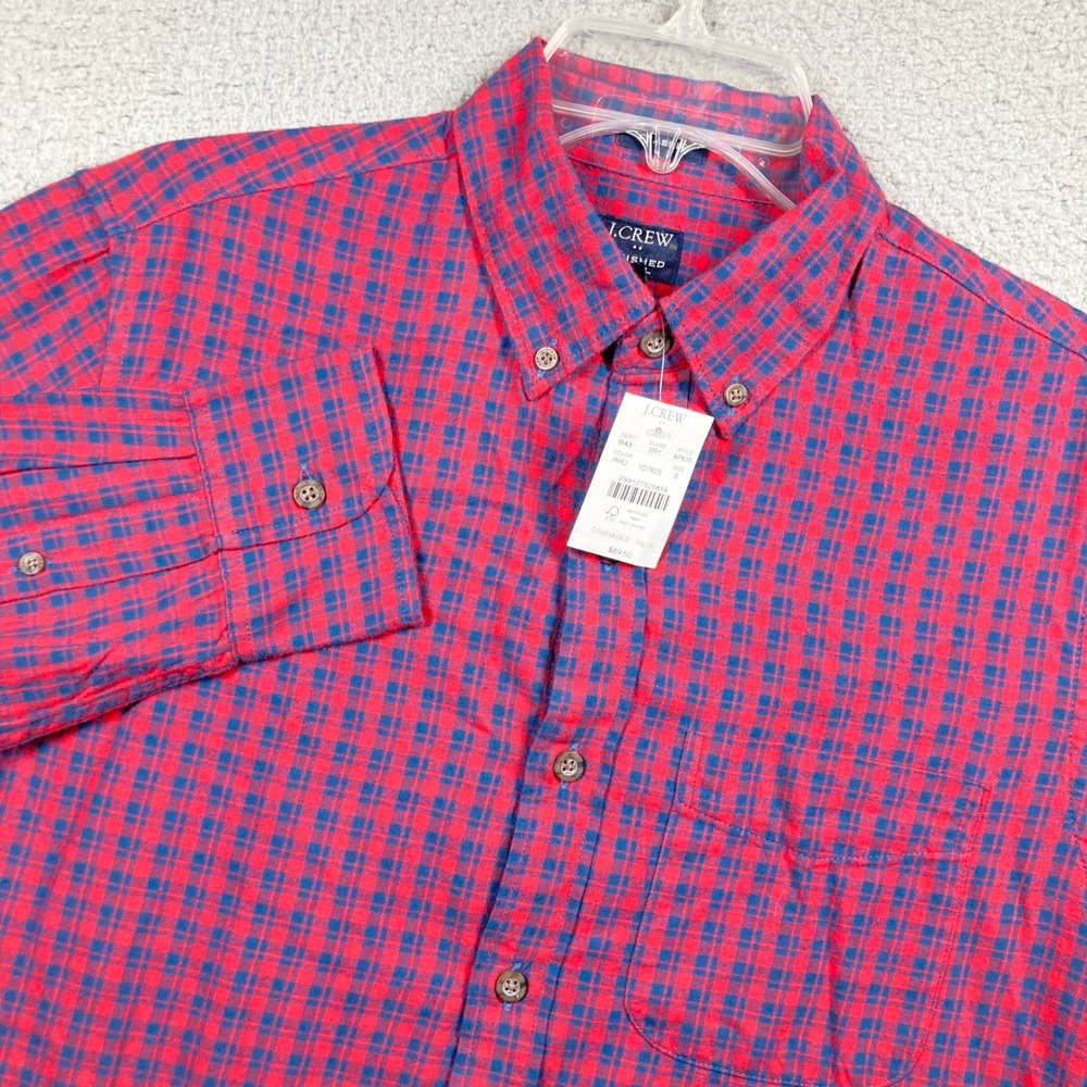 J.Crew Button Down Shirt Mens Sm NEW Red Blue Gingham Brushed Twill Classic Fit